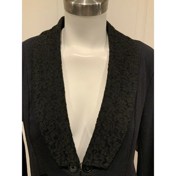 Free People Black Jacket W/ Floral Lace Lapel, Size Large - Picture 2 of 9